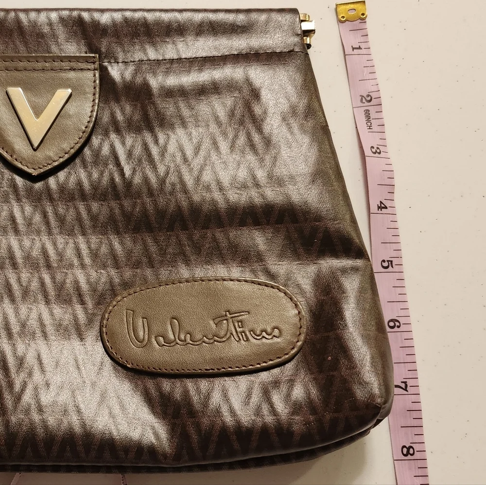 Mario Valentino Vintage Brown Clutch- Gold Logo W/Leather Accents EUC- Italy - Picture 10 of 12